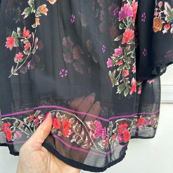 Angie Top Women S Black Multi Floral Sheer Sequined Whimsigoth Boho Fairy - Picture 6 of 10